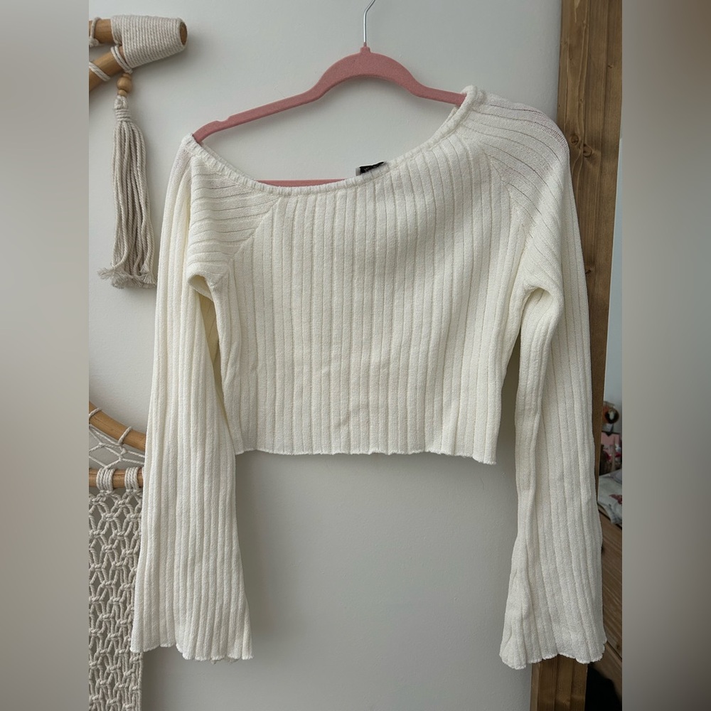 Princess Polly Cream/Ivory Ribbed Knit Top